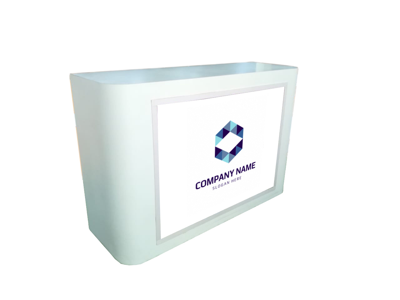 Information desk with logo, lightbox and lockable doors