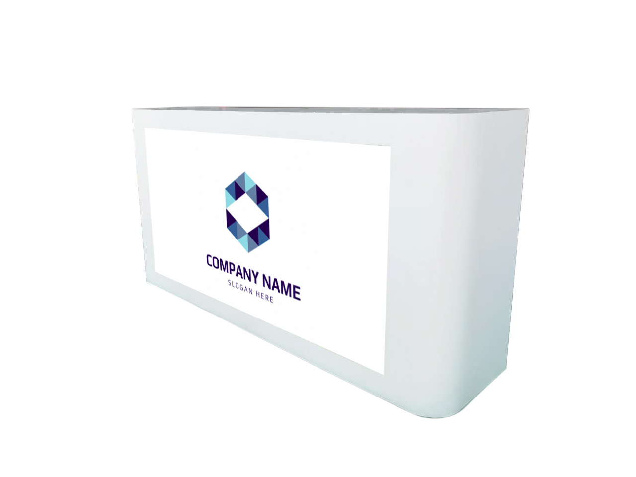 Information desk with logo, lightbox and lockable doors