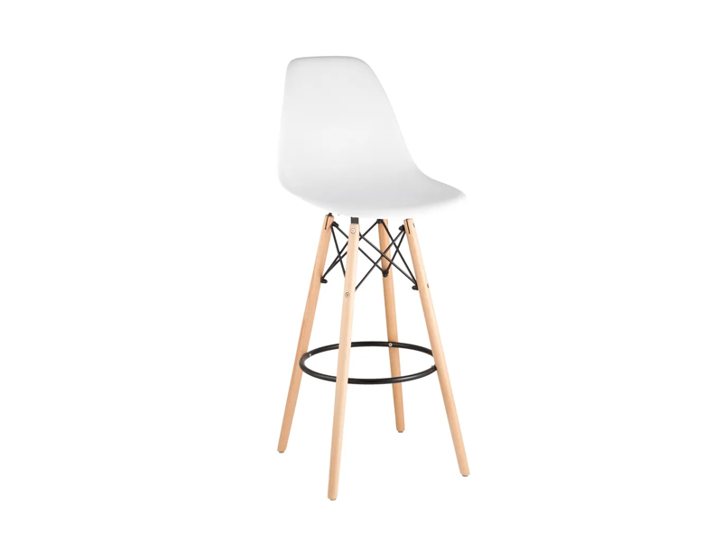 White bar stool with wooden legs