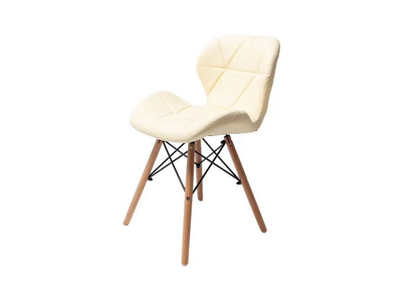 Eco-leather beige chair with wooden legs