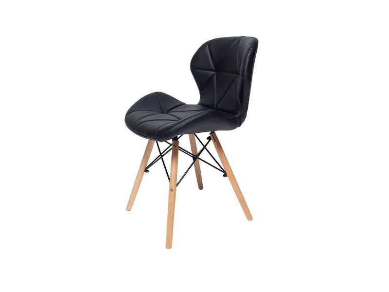 Eco-leather black chair with wooden legs