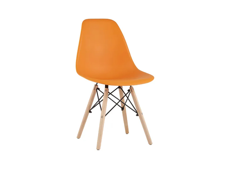 Orange chair with wooden legs